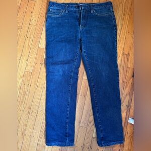 Lands' End plaid red flannel lined square rigger Straight fit Jeans 34 rustic